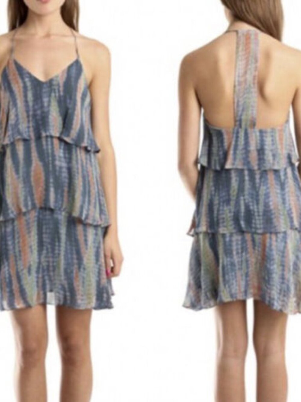 Nicholas K tie dye tiered dress XS 100% silk